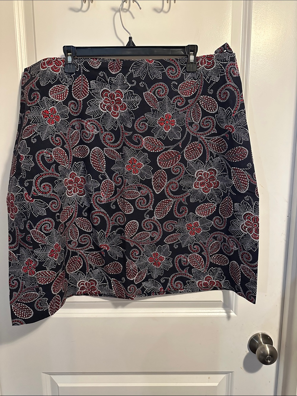 Talbots Black Mini Skirt with Red and White Floral Print